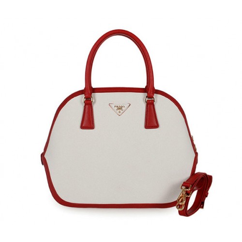 Prada Saffiano Tote 6628 Rosso Bianco Cuoio Negozio Roma